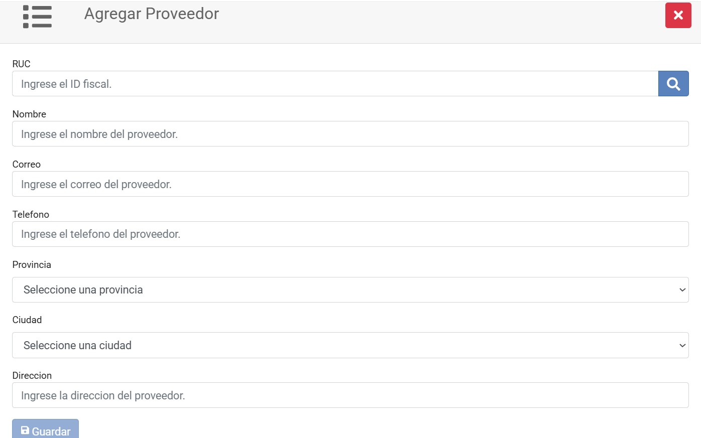 Formulario proveedor