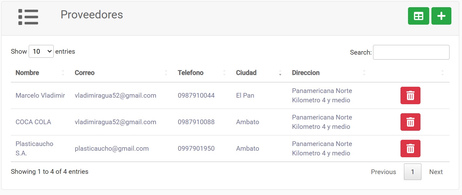 Lista proveedor